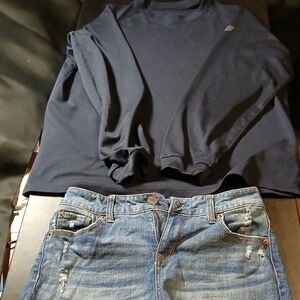 Dark Blue Long Sleeve Size L And Time&tru Blue  Denim Size 6 Short Shorts Jeans